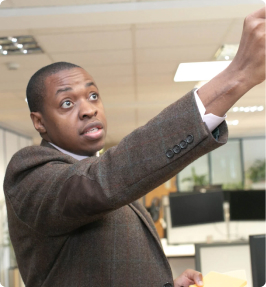 Man pointing at board